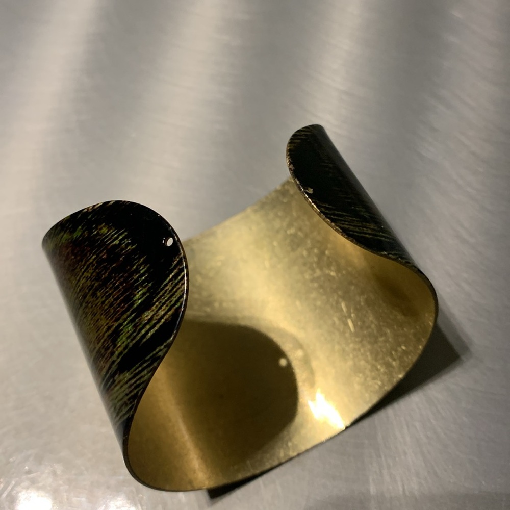 Gold Tone Peacock Print Cuff Bracelet - Picture 5 of 6
